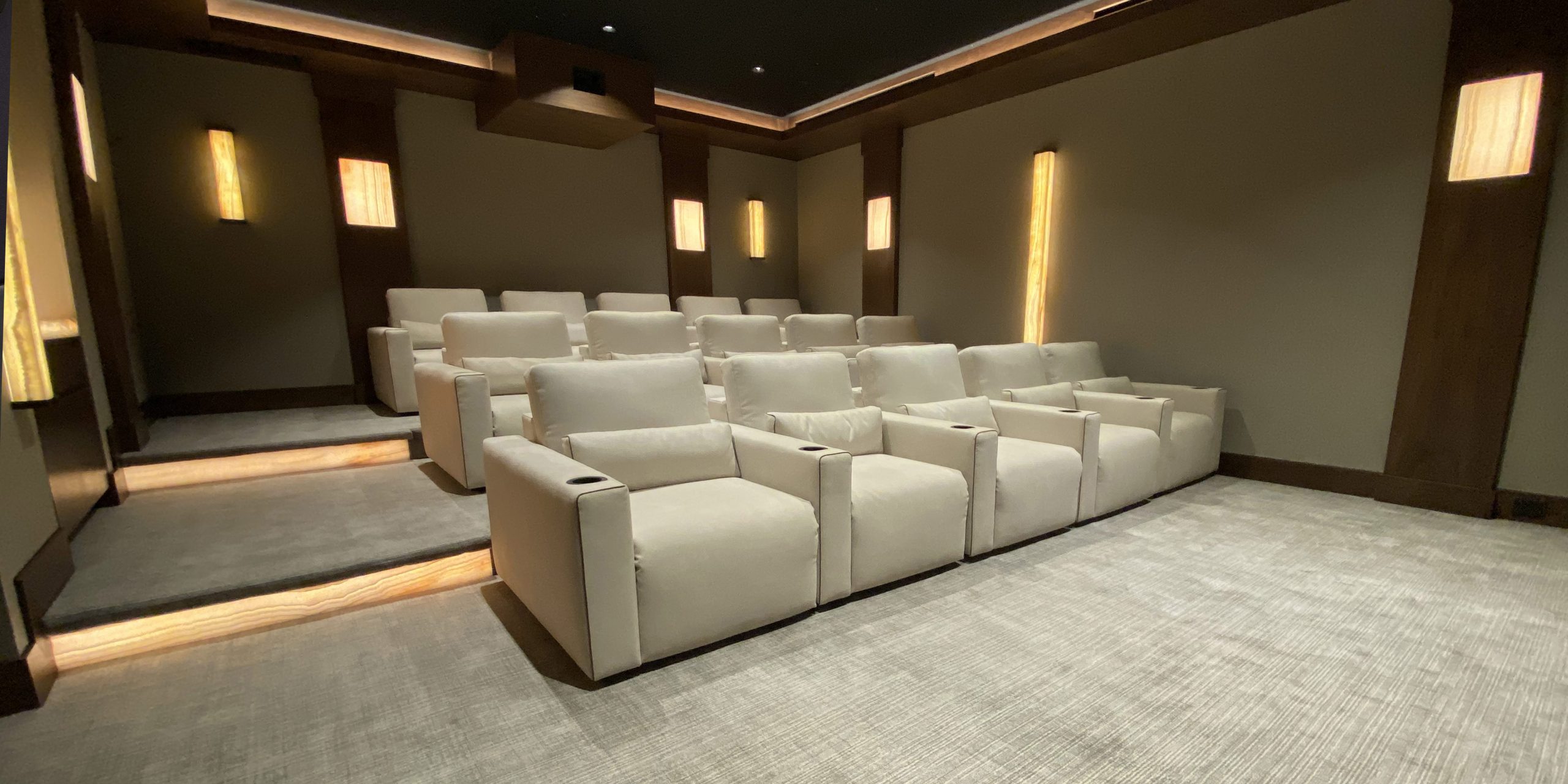 Largo Theater seating Alcantara contemporary home theater witch onyx