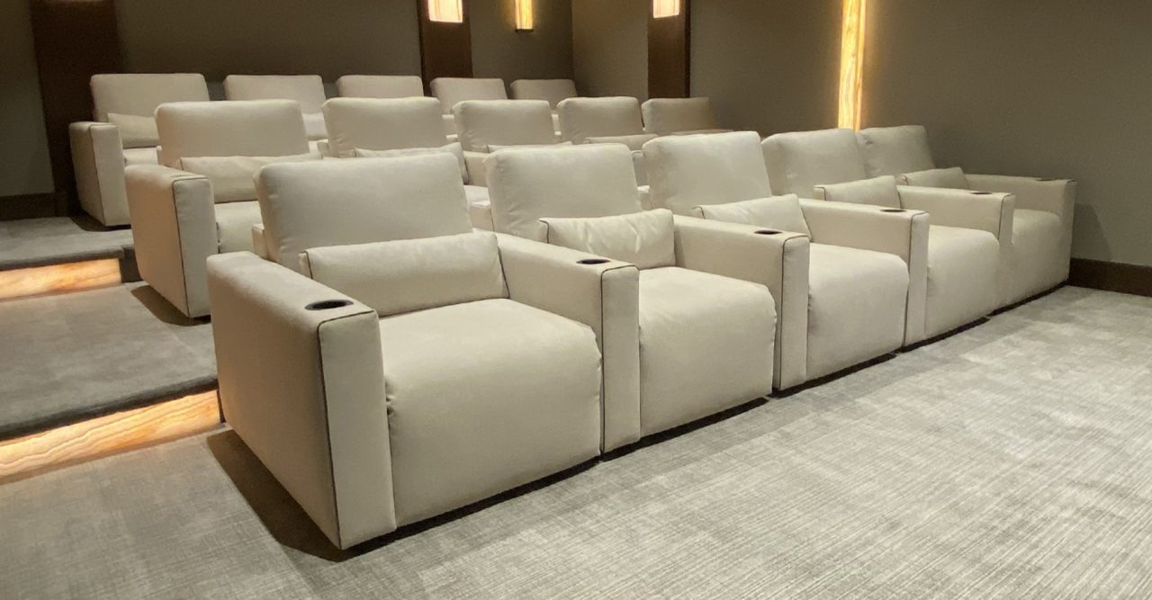 Largo Theater seating Alcantara contemporary home theater witch onyx