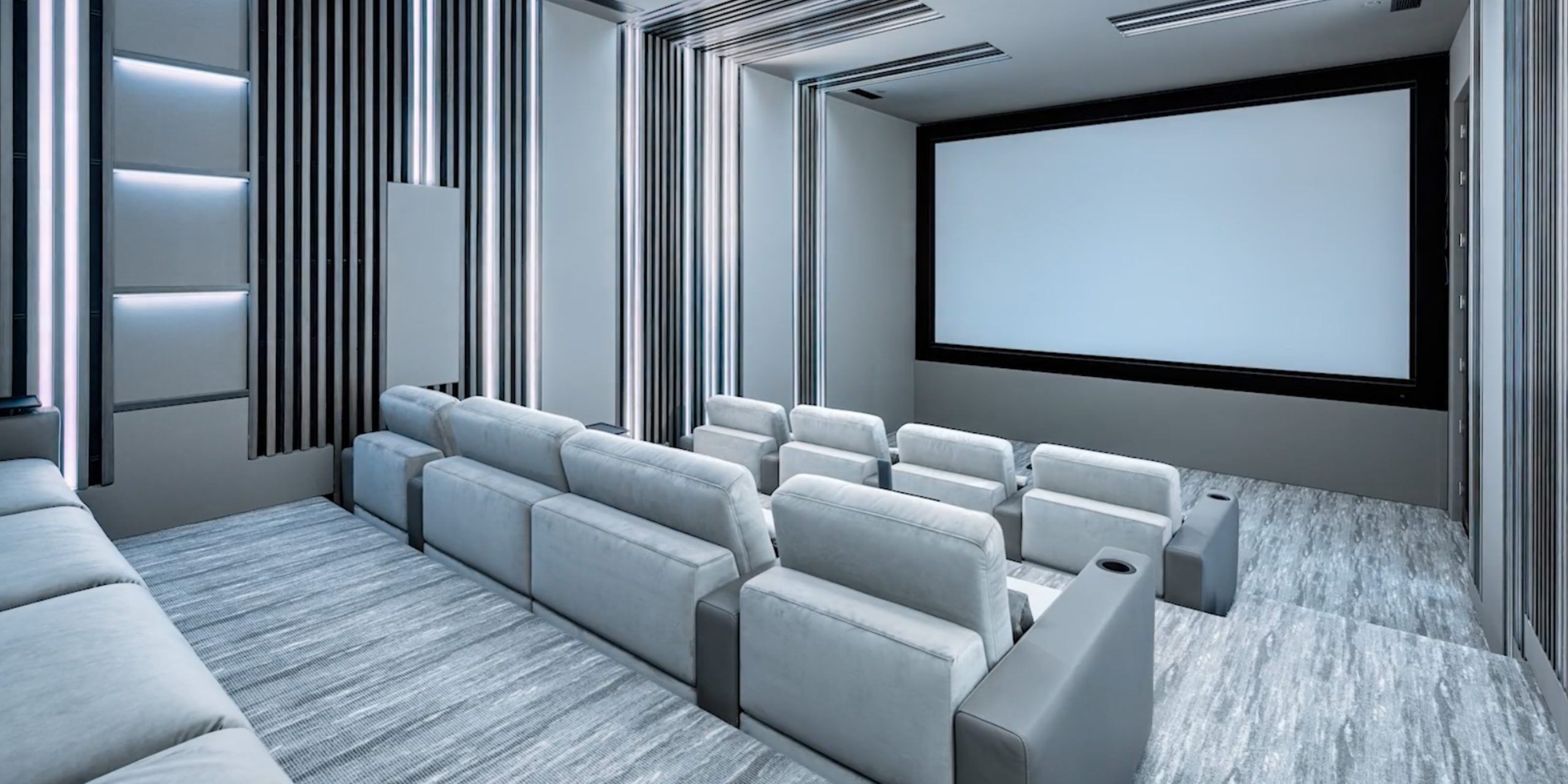 Modern home cinema with Largo seating luxury, LED lighting