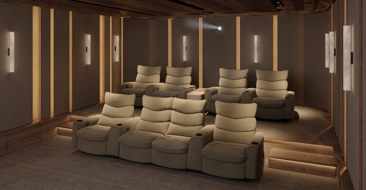 Cineak's Harv theater seat in a Wabi Sabi inspired Home Cinema